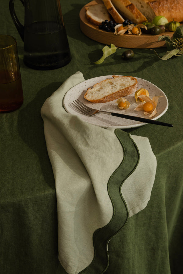 Sage and Forest Green Waved Linen Table Napkins (Set of Four)
