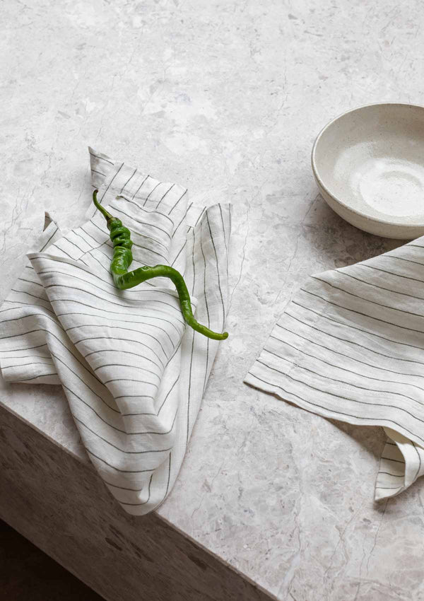 Striped Olive Linen Napkins | Hire