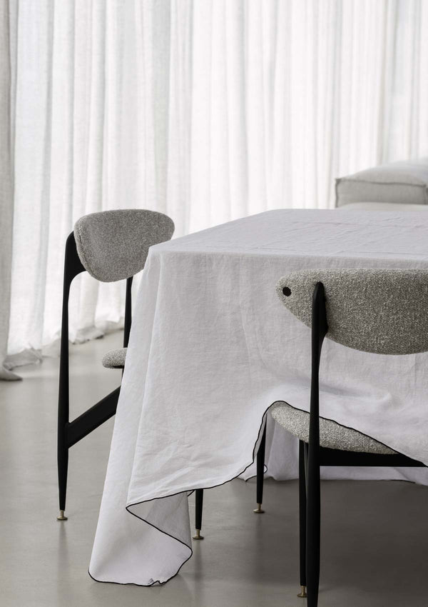 White Amara Stitch Linen Tablecloth | Hire