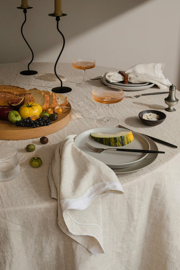 Natural and White Waved Linen Table Napkins (Set of Four)