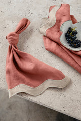Rose Pink and Natural Waved Linen Table Napkins (Set of Four)