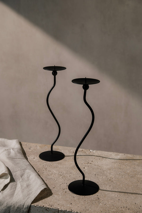 Black Waved Candle Holder Duo
