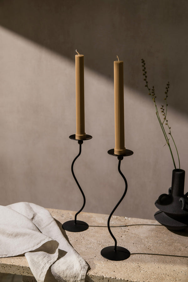 Black Waved Candle Holder Duo