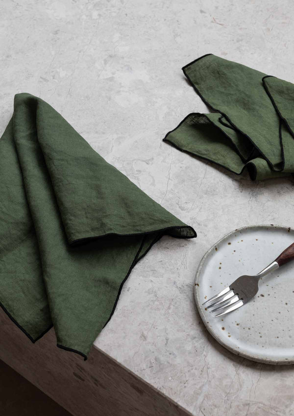 Amara Stitch 100% Linen Napkins | Forest Green (Set of Four)