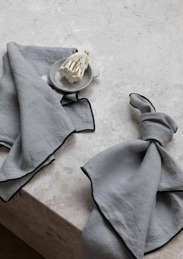 Amara Stitch 100% Linen Napkins | Cool Grey (Set of Four)