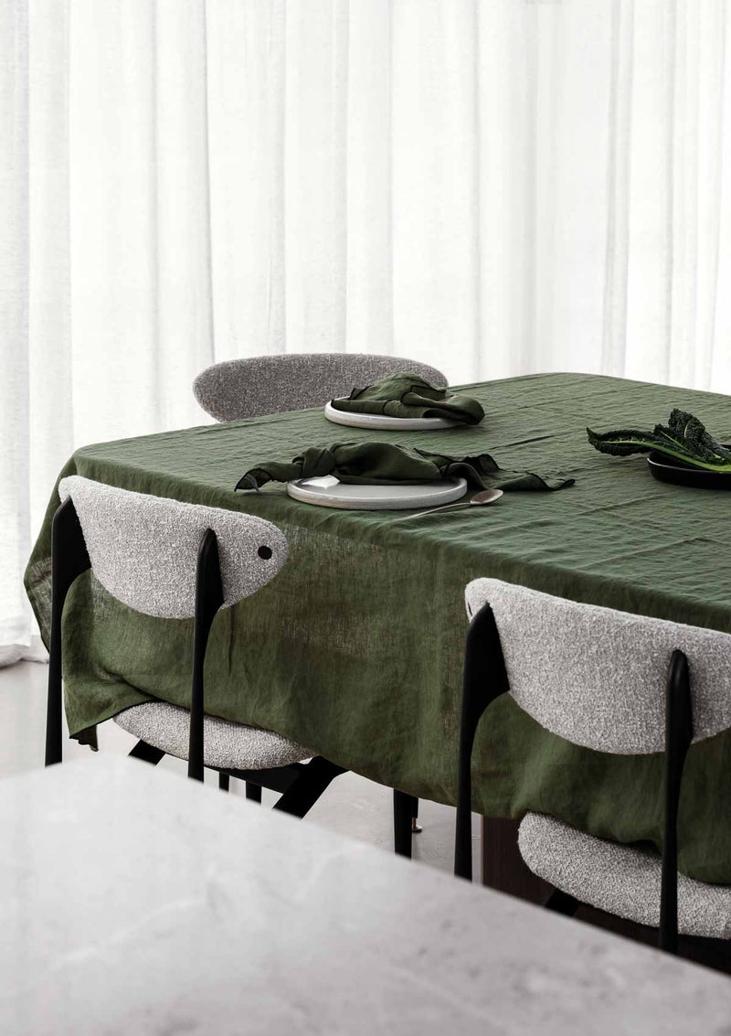 Amara Stitch 100% Linen Tablecloth | Forest Green
