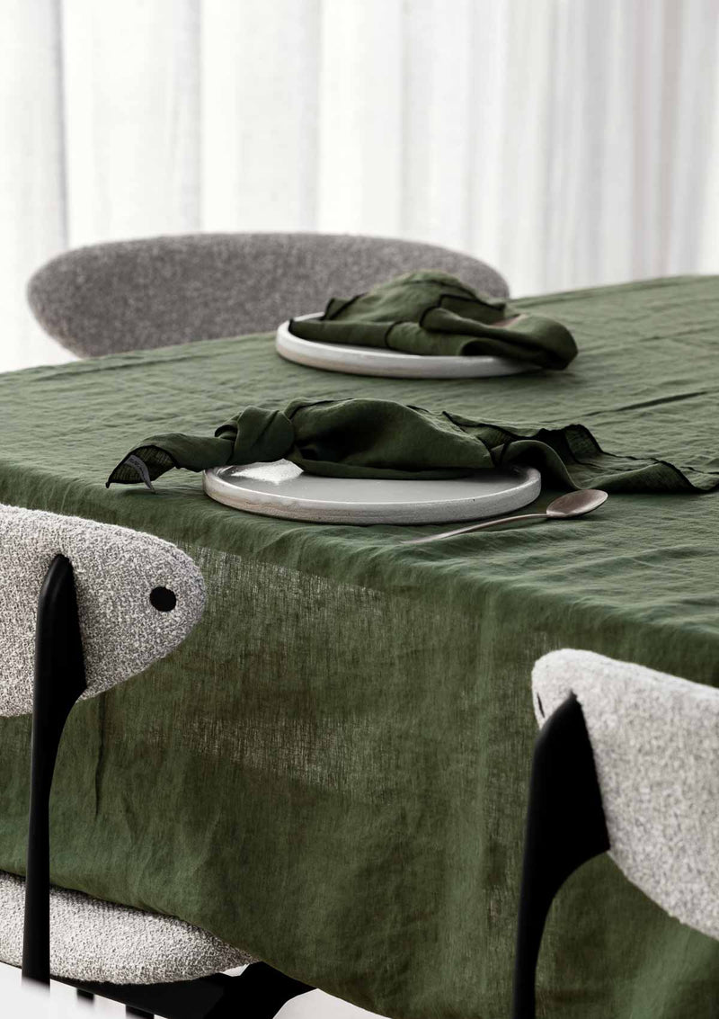 Amara Stitch 100% Linen Tablecloth | Forest Green