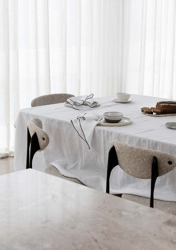 Amara Stitch 100% Linen Tablecloth | White
